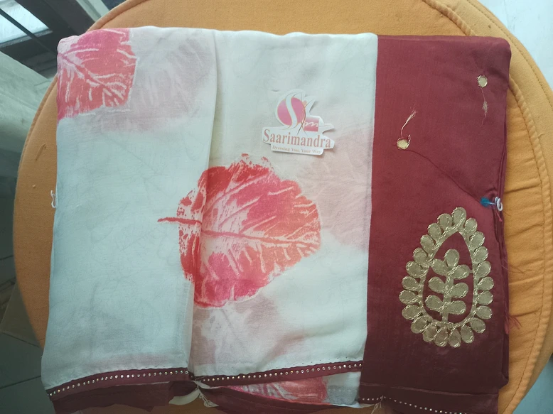 Dall Moss Printed Saree with Lace - MLTAN - Maroon Mix